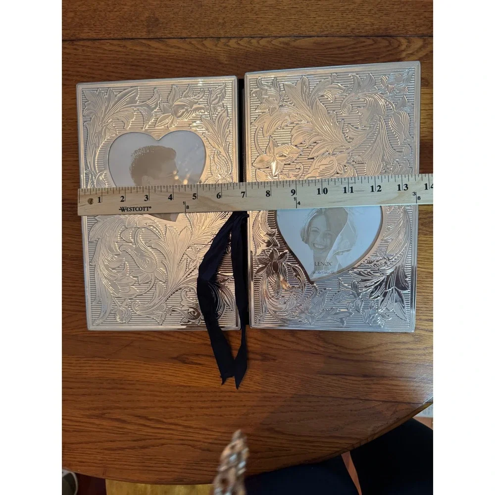 Lenox Portrait Gallery Silver Plated Heart Double Photo Album Floral Embossed